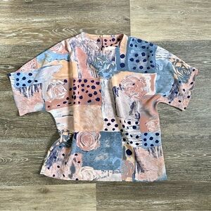 VTG Che Studio 80s 90s Abstract Rose Polka Dot Boxy Blouse Top Made in USA S